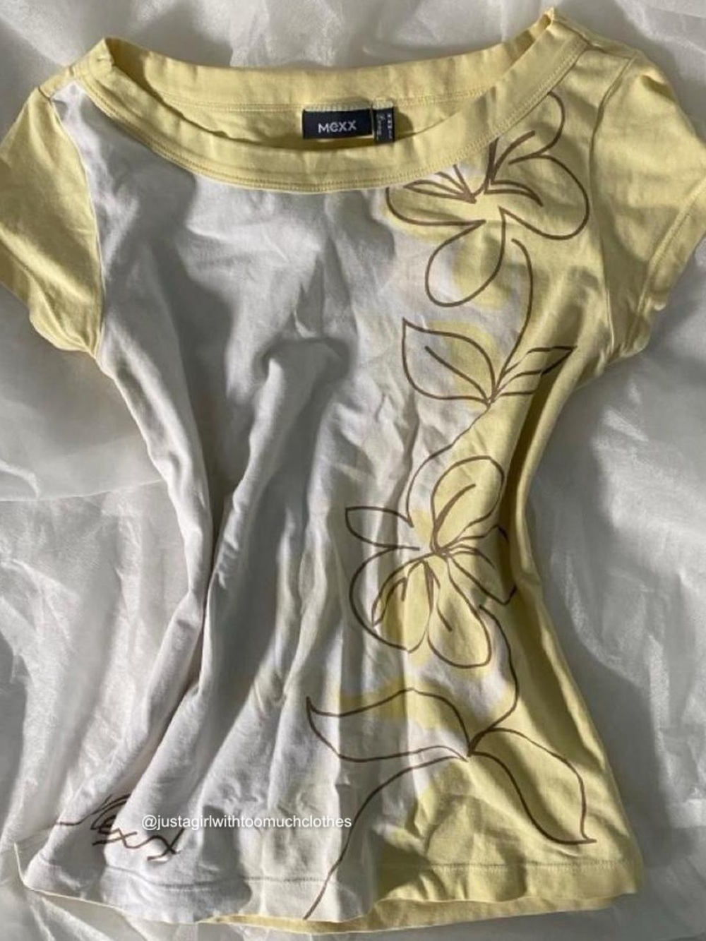 Mexx Yellow and White Floral Cap-Sleeve Tee